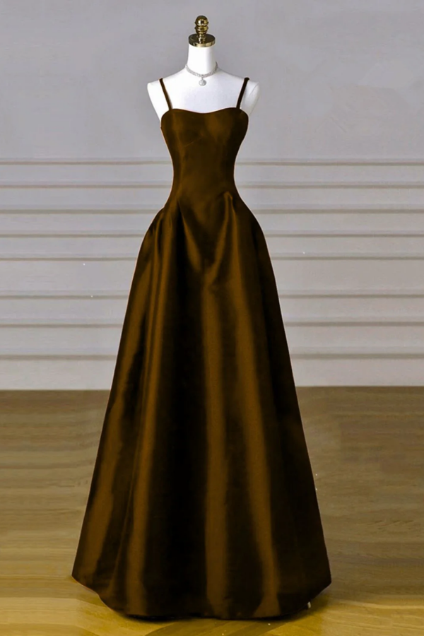 Brown Satin A Line Sweetheart Long Formal Dress, Simple Evening Dress Promfast Brown Satin A Line Sweetheart Long Formal Dress, Simple Evening Dress Promfast
