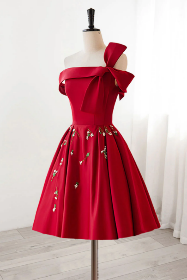 blue dress for baby girl A Line Satin Burgundy Short Prom Dress, Burgundy Homecoming Dress with –  Promfast