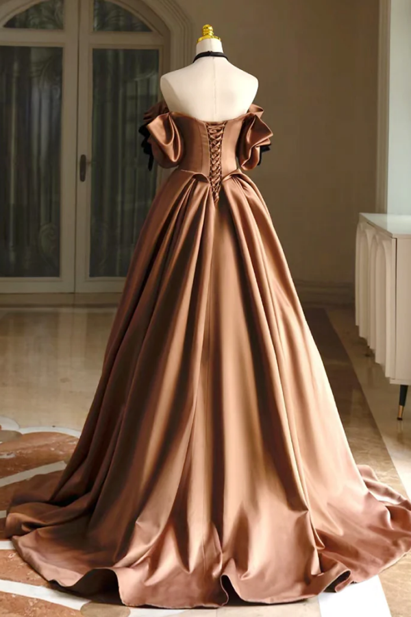 Simple A Line Satin Brown Long Prom Dress, Brown Long Formal Dress PFP Promfast Simple A Line Satin Brown Long Prom Dress, Brown Long Formal Dress PFP Promfast
