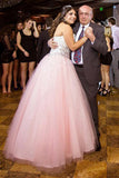 Princess Pink Sweetheart Strapless Tulle Ball Gown Beading Long Plus Size Prom Dress PFP0820