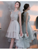 Gray High Low Beaded A Line Tulle Homecoming Dresses With Bownot PFH0103