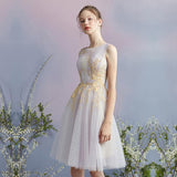 Elegant A Line Tulle Short Homecoming Dresses With Gold Appliques PFH0107