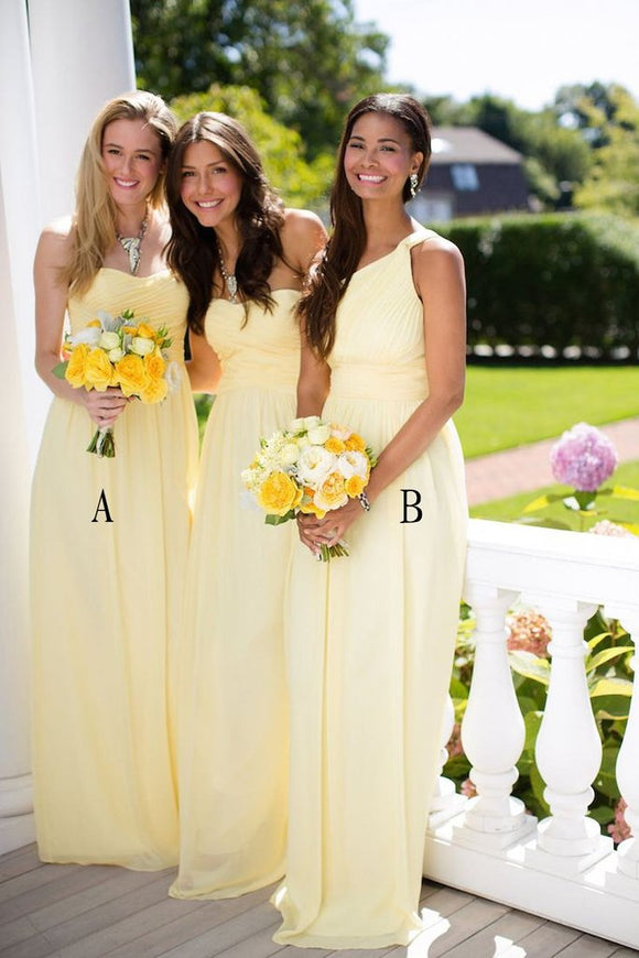 2019 Beautiful Daffodil A-line Long Chiffon Bridesmaid Dresses PFB0077