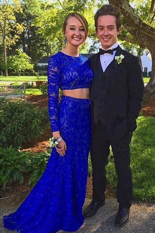 prom dresses two piece long sleeve long sleeve long prom dresses Two Pieces Long Sleeves Lace Black Prom Dresses, 2 Piece Black Formal abcprom