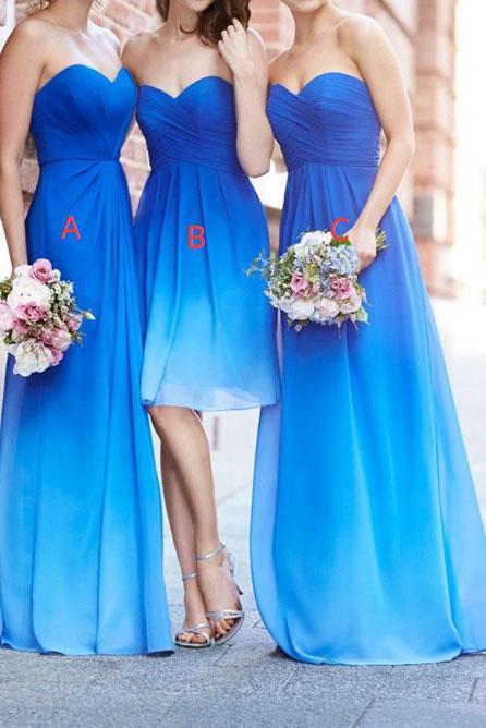 Simple A-line Royal Blue Ombre Sweetheart Chiffon Bridesmaid Dresses PFB0013