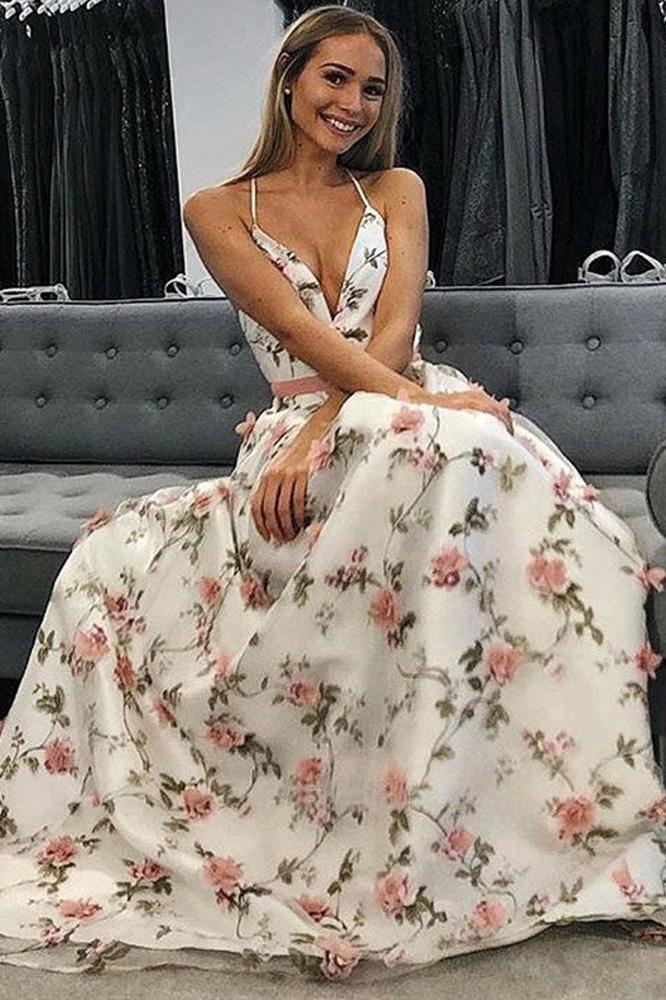 A Line V Neck Spaghetti Straps Floral Long Prom Dresses,Junior Graduat Promfast A Line V Neck Spaghetti Straps Floral Long Prom Dresses,Junior Graduat Promfast