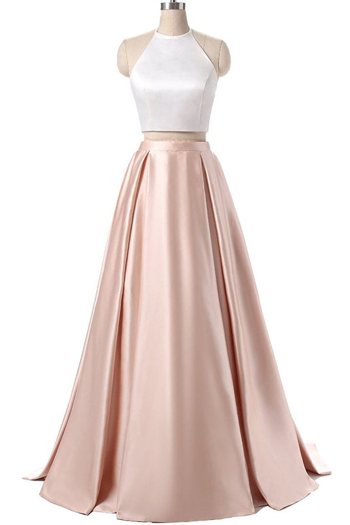 Charming Formal Halter Two Pieces Light Pink Prom Dress, Simple Satin Promfast Charming Formal Halter Two Pieces Light Pink Prom Dress, Simple Satin Promfast