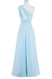 Light Sky Blue One Shoulder Long Chiffon Plus Size Cheap Prom Dresses PFP1046