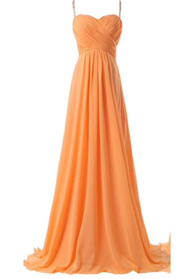 Spaghetti Straps Long Orange Chiffon Beading Prom Dresses PFP1173 Promfast Spaghetti Straps Long Orange Chiffon Beading Prom Dresses PFP1173 Promfast