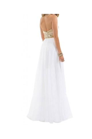 Strapless Long Chiffon White Elegant Open Back Beading Prom Dresses PF –  Promfast
