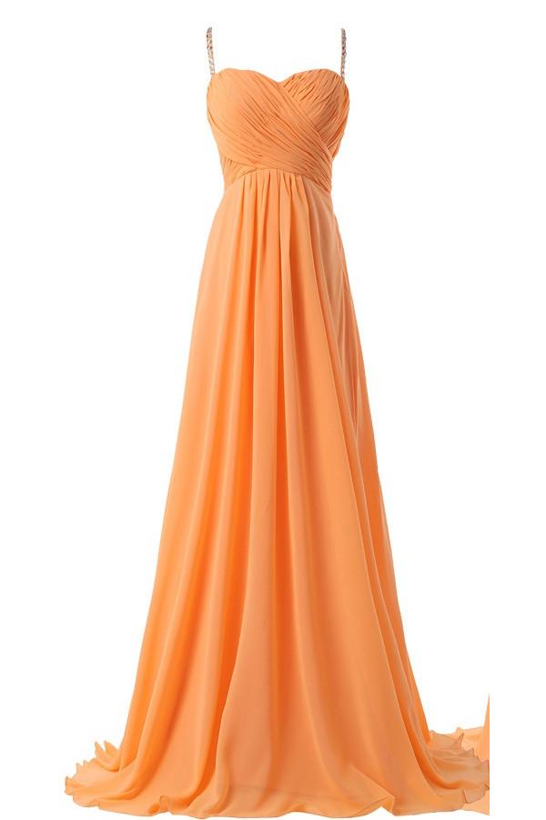 Spaghetti Straps Simple Modest Orange Backless Cheap Prom Dresses For –  Promfast