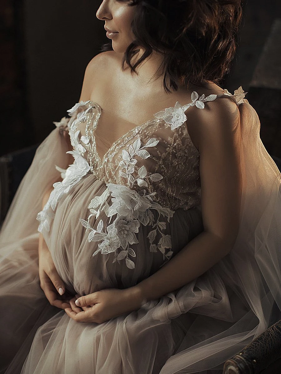 Promfast Sexy Maternity Dress online, Elegant Soft Lace Wedding Dress
