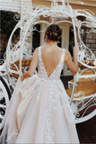 Ball Gown Lace Tulle V-neck Long A-line Quinceanera Dresses Prom Dresses PFP1100
