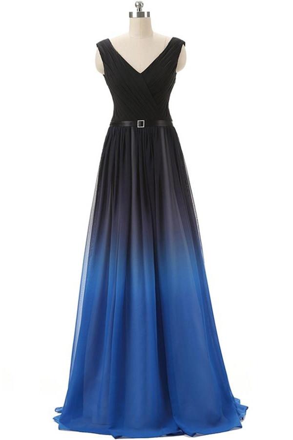 Black And Royal Blue Gradient Ombre Chiffon Back Up lace Prom Dresses Promfast Black And Royal Blue Gradient Ombre Chiffon Back Up lace Prom Dresses Promfast