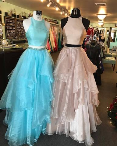 blue dress showpo New Two Piece A-line Floor-length Long Puffy Prom Dress With Ruffles P –  Promfast