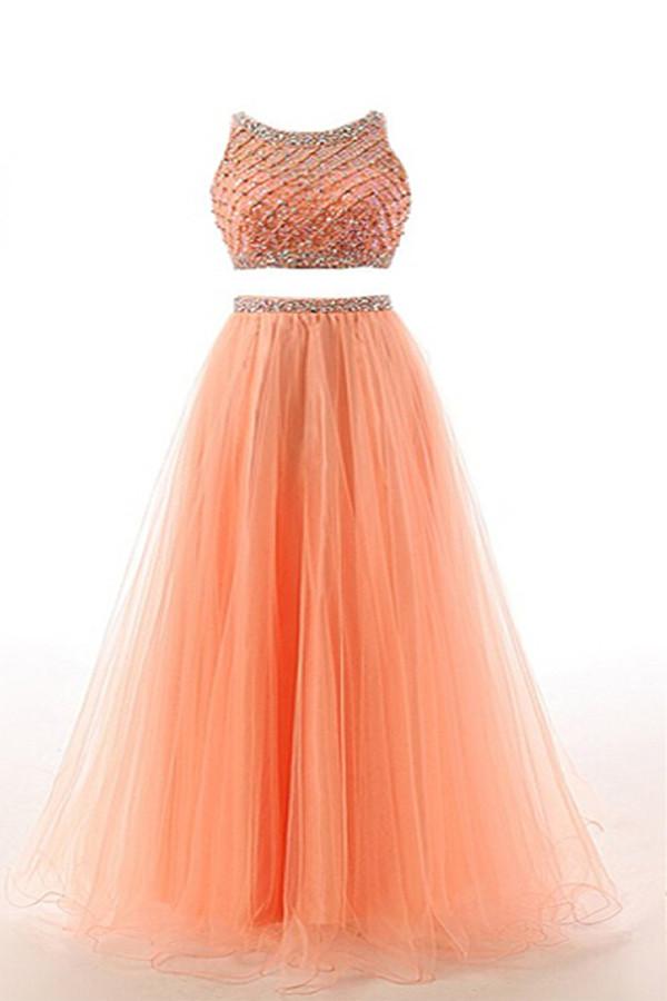 Two Pieces Orange Red Beaded Long Prom Graduation Dresses PFP1281 Promfast Two Pieces Orange Red Beaded Long Prom Graduation Dresses PFP1281 Promfast