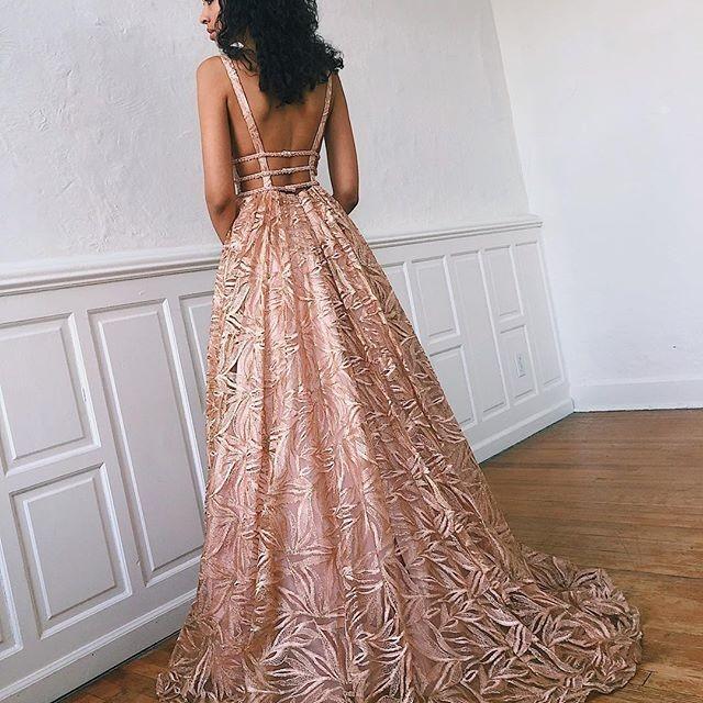 A-line Deep-V Floor-length Organza Prom Dresses With Beading main image 1