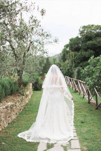 Alencon Lace Edge Cathedral Long Bridal Veil with Blusher