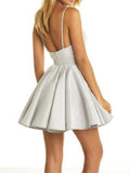 V Neck Short A Line Prom Dress,Sleeveless Lace Appliques Cheap Homecoming Dress PFH0004