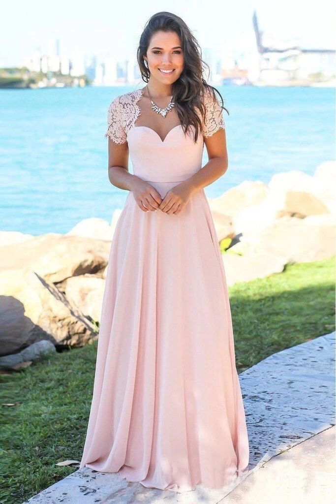 Bridesmaid Dress Blush Cap Sleeve Dress Pink Maxi Bridesmaid