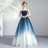 Strapless Ombre A Line Tulle Prom Dress Long Formal Dresses PFP1608