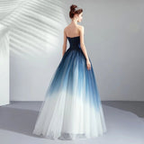 Strapless Ombre A Line Tulle Prom Dress Long Formal Dresses PFP1608