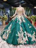 Long Sleeve Ball Gown Wedding Dress Appliques Beading Quinceanera Dresses PFP1645