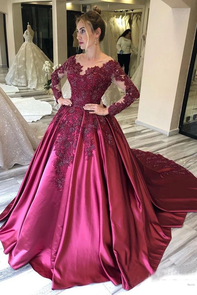 chinese dress ladies Burgundy Mermaid Velvet Two Piece Prom Dresses Lace Beaded Long Sleeve main image 0