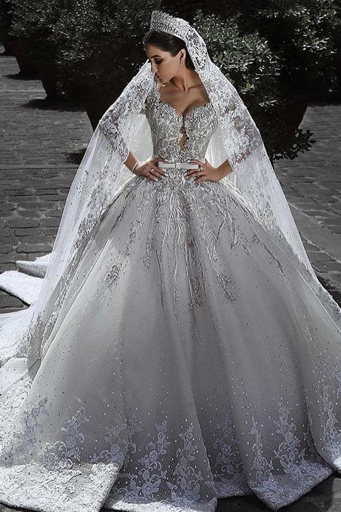 Princess Long Sleeves A Line Ball Gown Wedding Dresses With Applique P Promfast Princess Long Sleeves A Line Ball Gown Wedding Dresses With Applique P Promfast