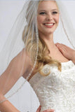 One Layer Fingertip Beading Edge Wedding Veil with Crystals and Sequins 