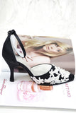 Beautiful White Lace Ankle Strap Pointed Toe Black Women Shoes PFWS0011
