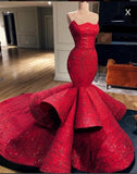 Charming Mermaid Red Long Beading Prom Dress, Evening Dresses PFP0134