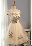 Cap Sleeves Embroidery Homecoming Dresses,Tulle Short Party Dresses,A Line Prom Dresses PFH0002