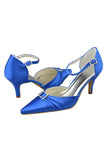 Blue Pointed Toe Ankle Straps Beading High Heel Evening Party Shoes PFWS0014