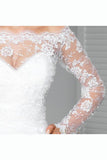 Lace Appliqued Long Sleeve Off-the-Shoulder Bridal Shawl, Sexy Wedding Shawl PFSW0004