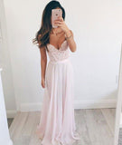 Chiffon A-Line Long Evening Dress, Lace Top Charming Prom Dresses PFP0162