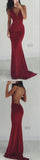 Sexy Burgundy Mermaid Long Spaghetti Straps Prom Dresses PFP0174