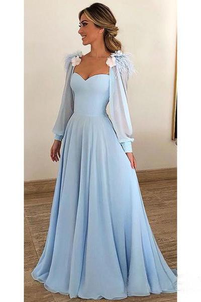 Delicate Sky Blue A-line Long Chiffon Sleeveless Scoop Prom Dresses main image 1