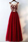 Charming Red A Line Long Tulle Lace Appliques Prom Dresses PFP0196