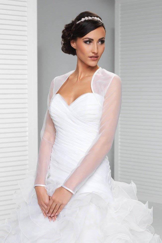 sheer jacket for wedding dress Modern Matte Satin Wedding Dress with Sheer Organza Overlay and Detachable Beaded Jacket