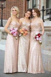 Gold Sequin Sweetheart Bridesmaid Dresses,Strapless Long Bridesmaid Dress PFB0066