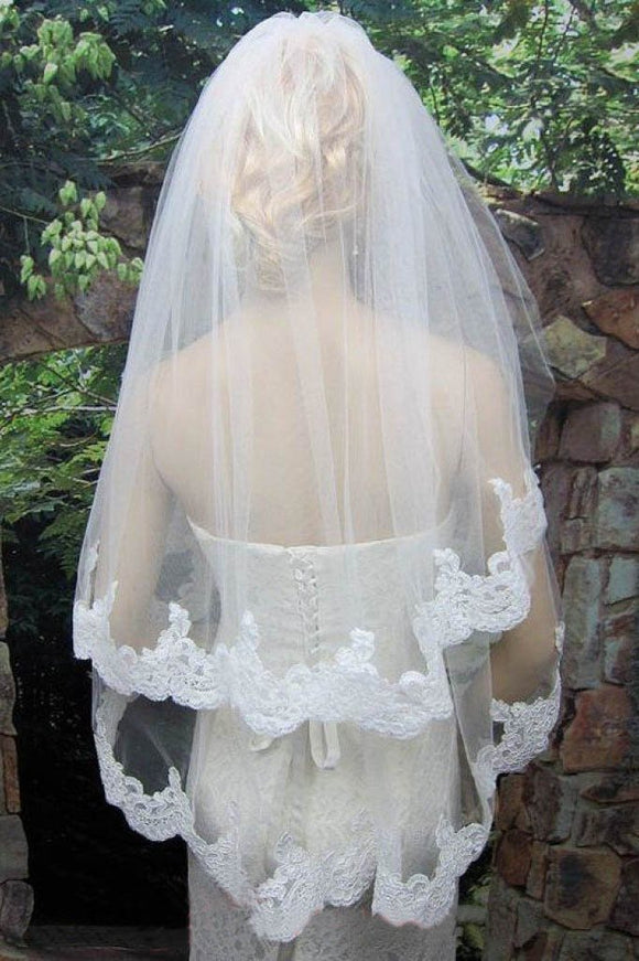 2T Tulle White Lace Veil with Comb