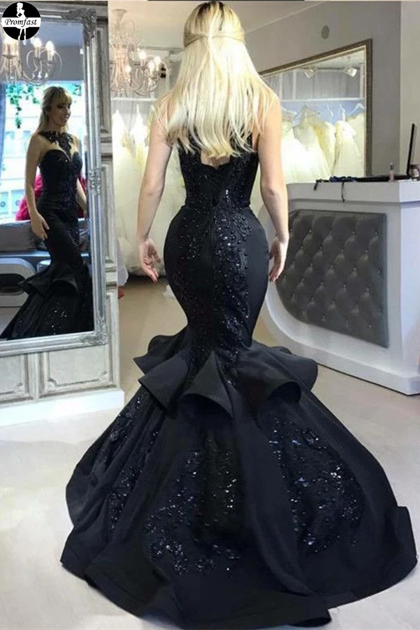 mermaid prom dresses for sale Promfast Mermaid Prom Dresses Scoop Black Beading Long Prom Dress for