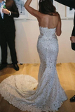 Promfast Mermaid Lace Sweetheart Sleeveless Sweep Train Split Wedding Dress PFW0556
