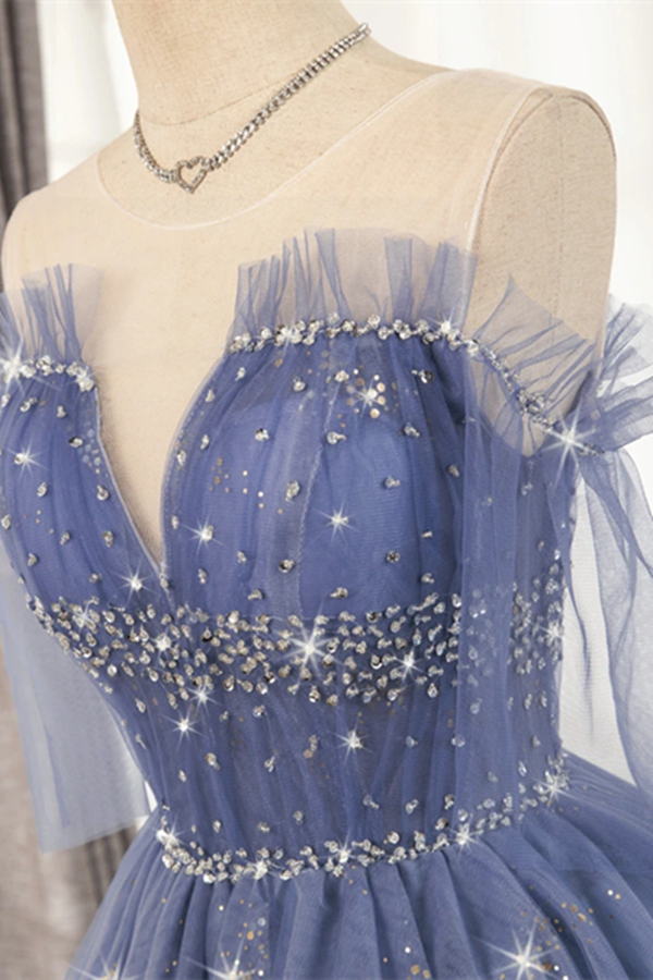 Promfast Flowy Cute A line Blue Homecoming Dresses Short Beading Prom