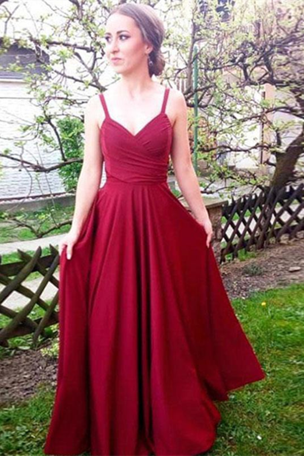 princess polly baby blue dress Spaghetti Straps Simple Burgundy Long Prom Dress fg1794 – formalgowns main image 1