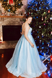 Promfast Light Blue Elegant Spaghetti Straps Plus Sizes Long Princess Prom Dresses PFP2057