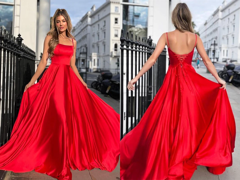 strapless open back dress Dark Red Lace Applique V-neck A-line Prom Dresses For Teens, CP0585 –  clover sew