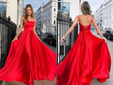 Promfast Spaghetti Straps Red A line Long Prom Dresses For Teens PFP2111