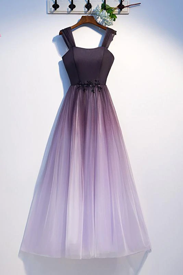 Promfast Unique A Line Ombre Purple Beading Prom Dresses with Lace up,